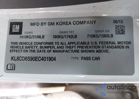 2014 Chevrolet Spark 1Lt Auto z USA, uszkodzony, nr VIN KL8CD6S90EC401904